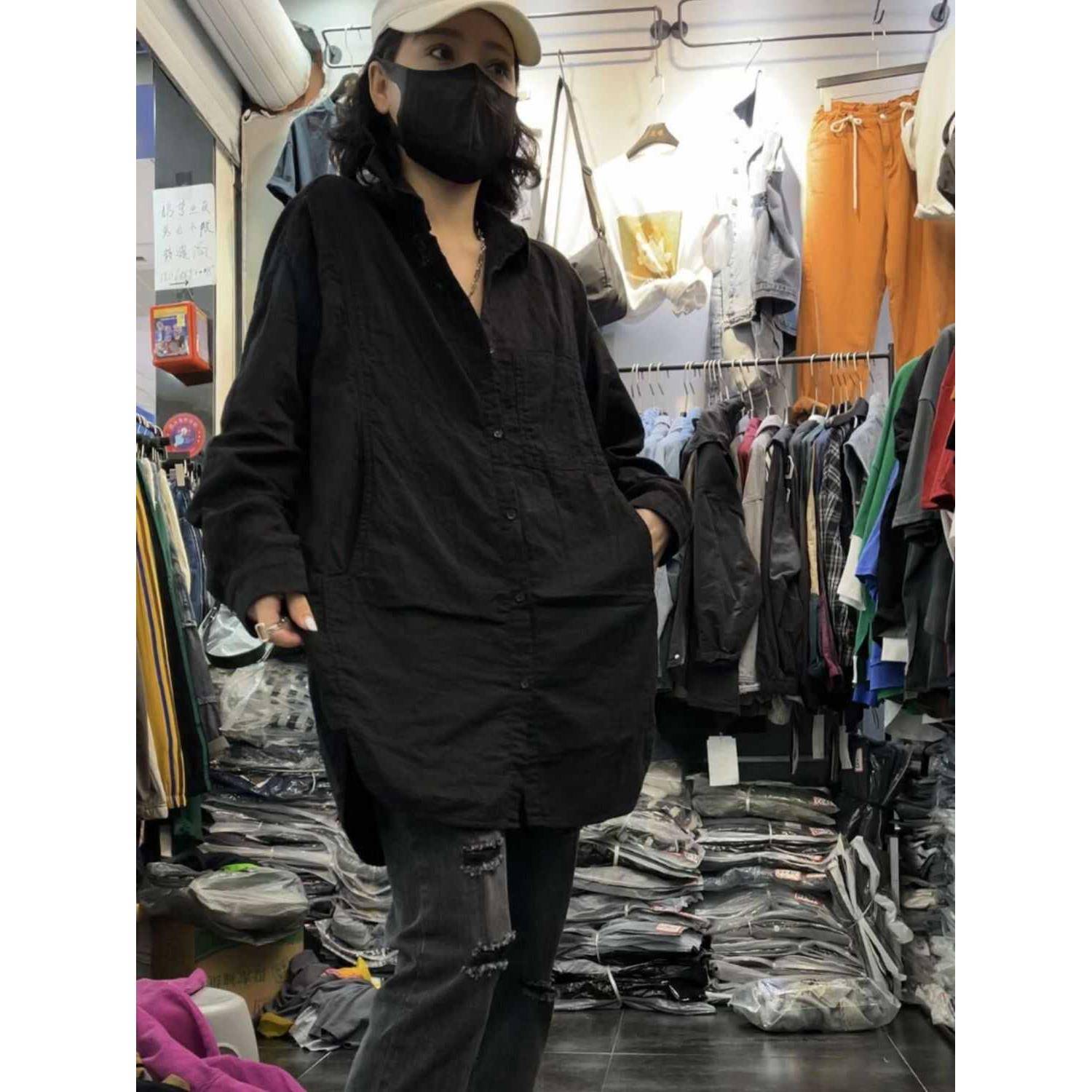 推荐十三行棉麻衬衫女秋季长袖洋气时尚设计感高级中长款百搭休闲