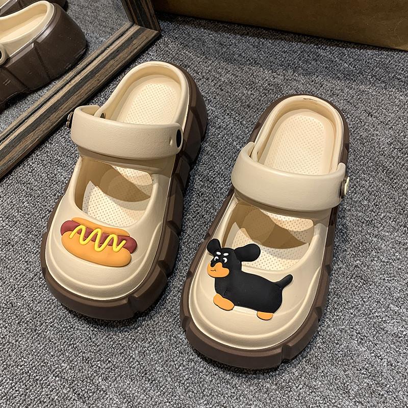 新品可爱腊肠小狗包头拖女