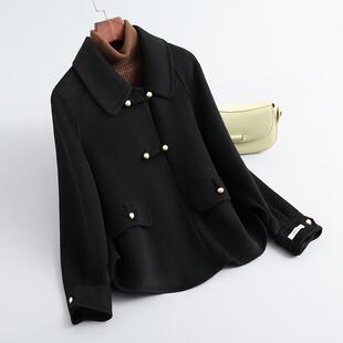 新品翻领双面羊绒大衣女秋冬季高级感短款小个子气质修身百搭毛呢