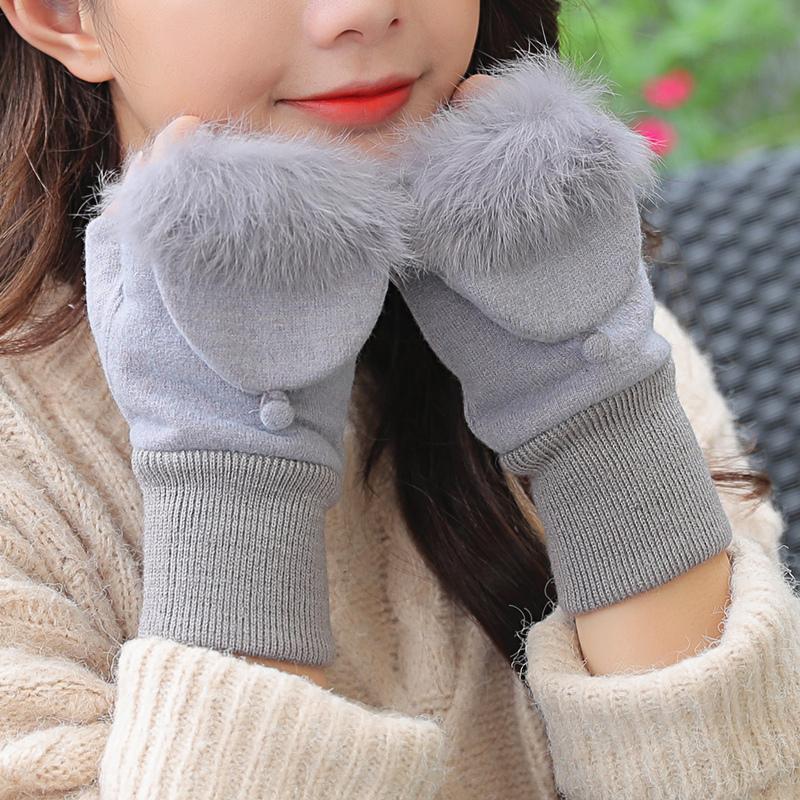 新款羊毛翻盖手套女冬可爱
