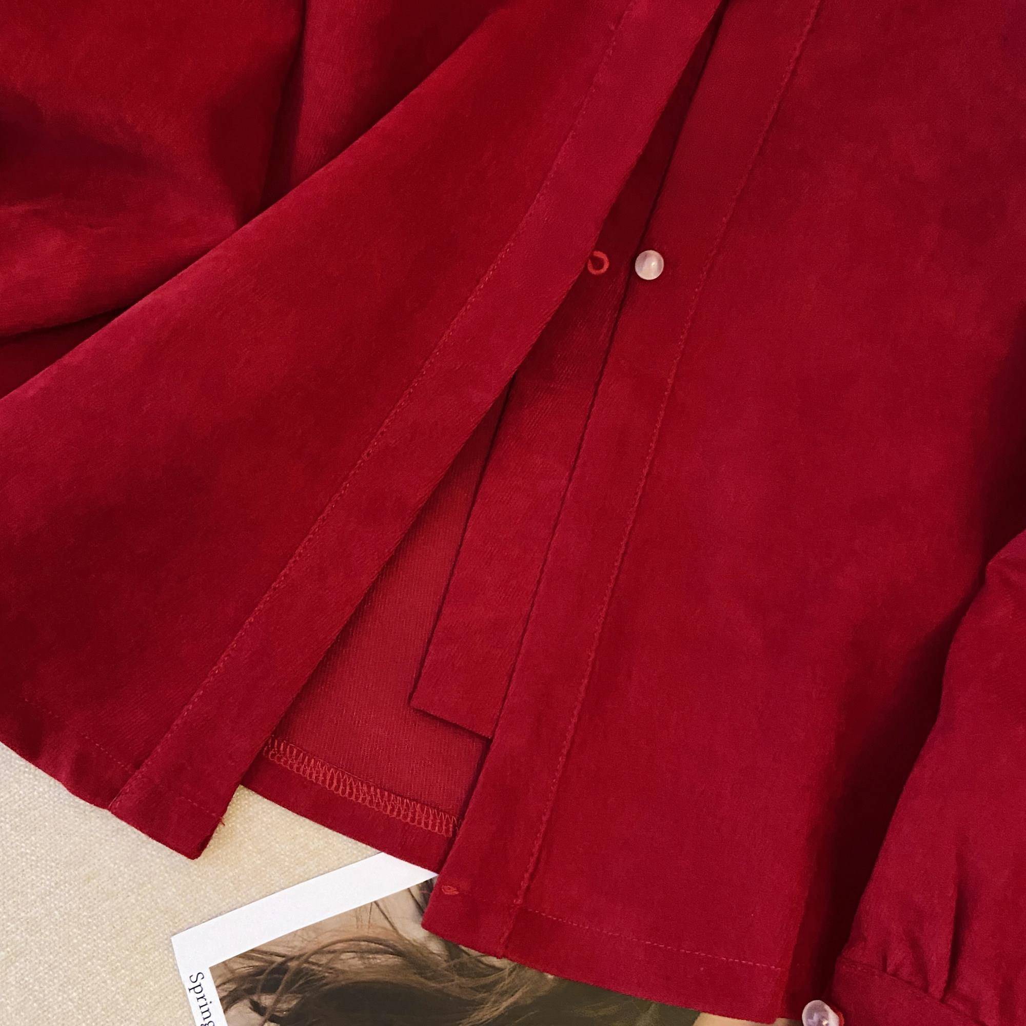 推荐复古中国红喜庆敬酒服衬衣女秋季气质结婚订婚衬衫新中式盘扣