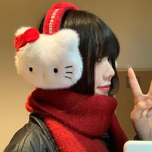 kitty猫毛绒耳罩女冬季2025可爱护耳防寒耳套骑行白色保暖耳捂子