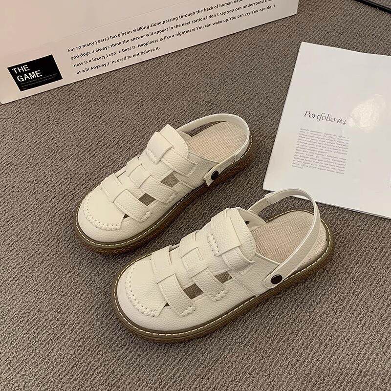 新品包头凉鞋女款夏季2026新款女鞋两穿半拖鞋外穿平底孕妇镂空洞