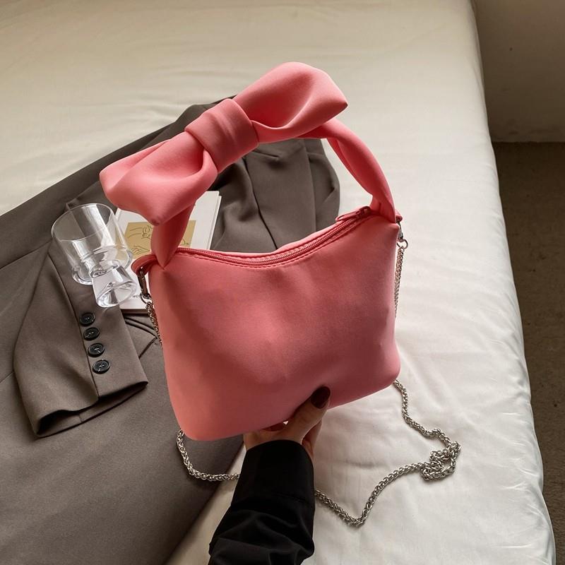 新品粉色蝴蝶结包包女2025