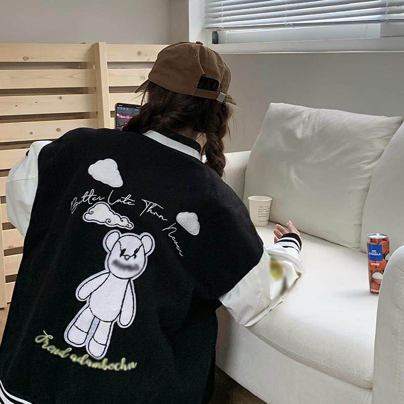 推荐小熊棒球服女秋冬新款韩版加厚美式街头开衫夹克上衣学生夹棉