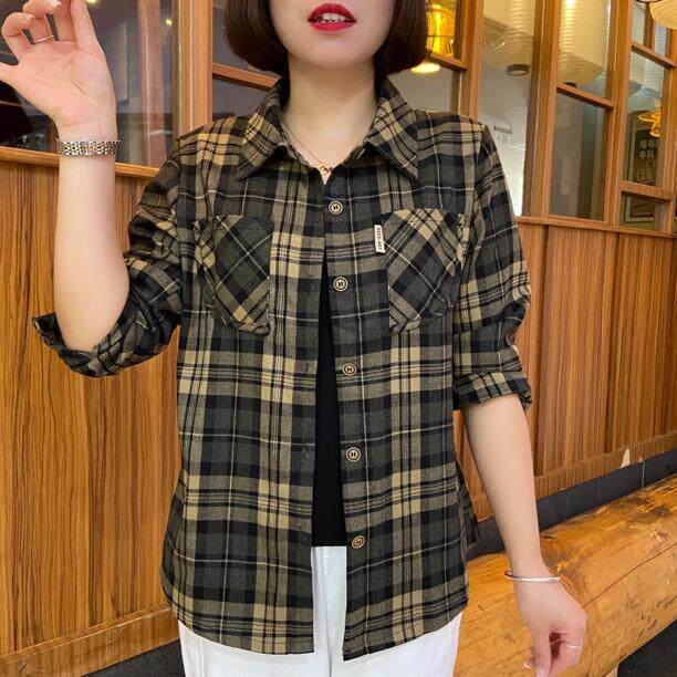 推荐中老年女装妈妈装春秋新款格子衬衫外套时尚洋气宽松休闲显瘦