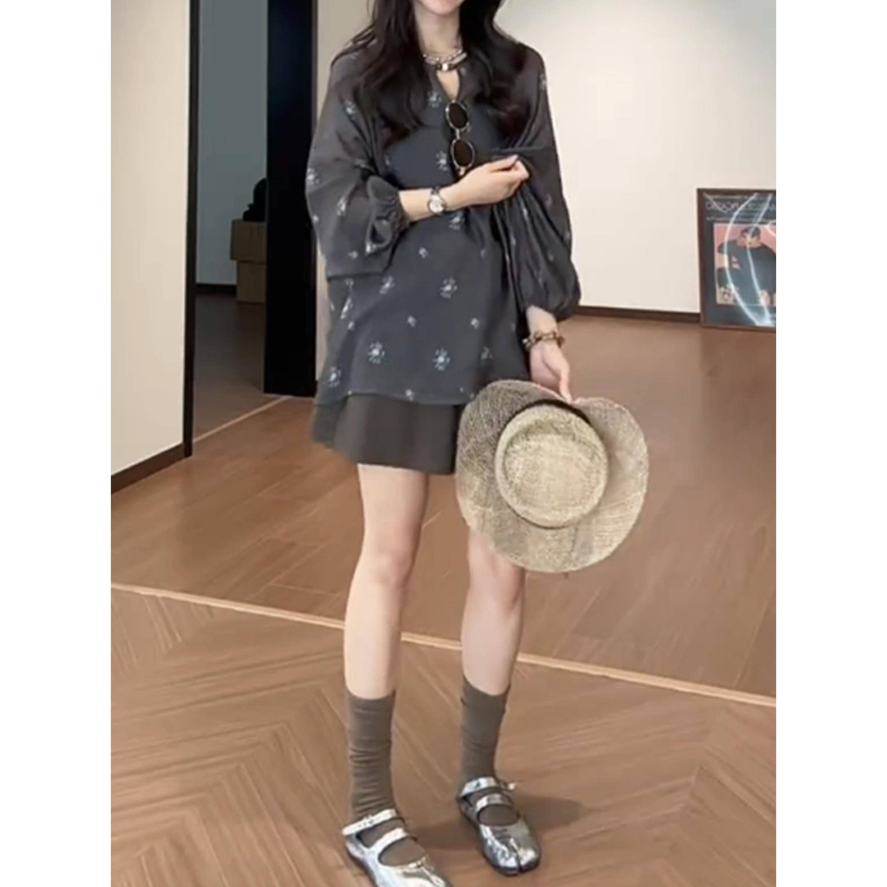 推荐大码复古老钱风刺绣印花长袖衬衫女秋微胖mm显瘦宽松显瘦防晒
