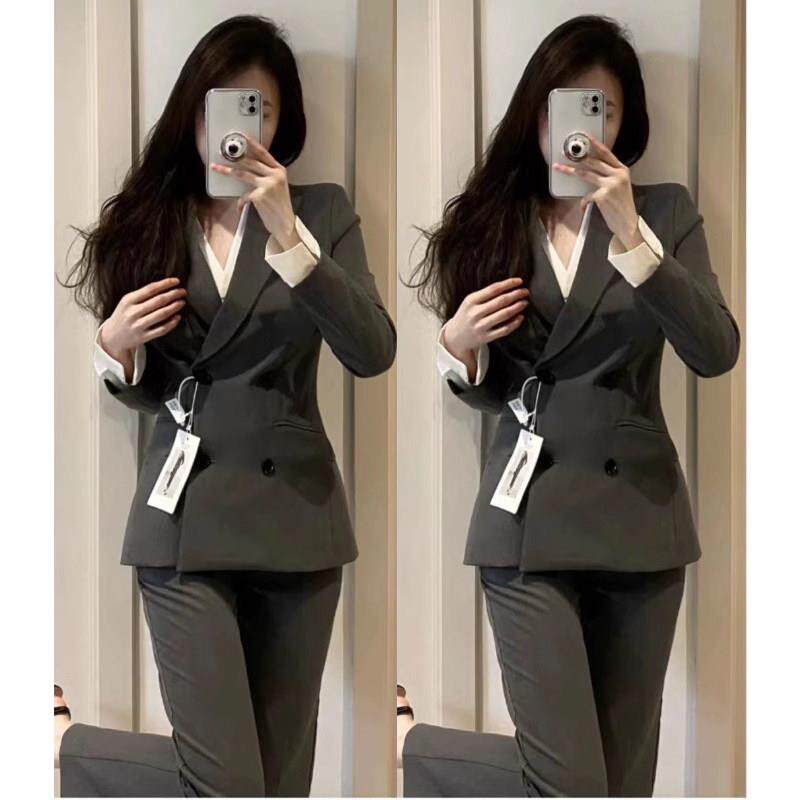 推荐西装套装女灰色气质ol职业装春秋高级感面试服通勤商务两件套