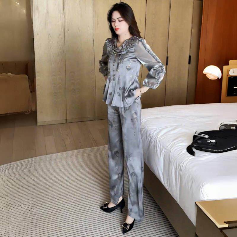 推荐贵夫人时尚套装女士春秋新款新中式盘扣遮肚子衬衣气质减龄两