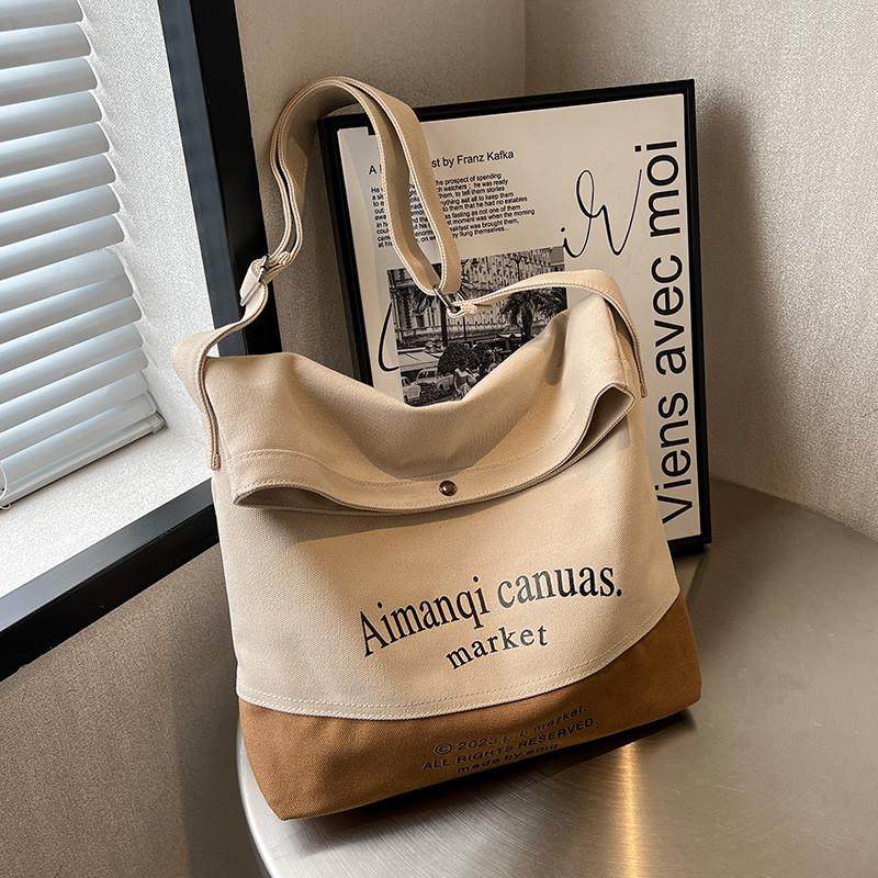新品美式复古慵懒帆布托特包女大容量包包单肩斜挎布包小众设计水