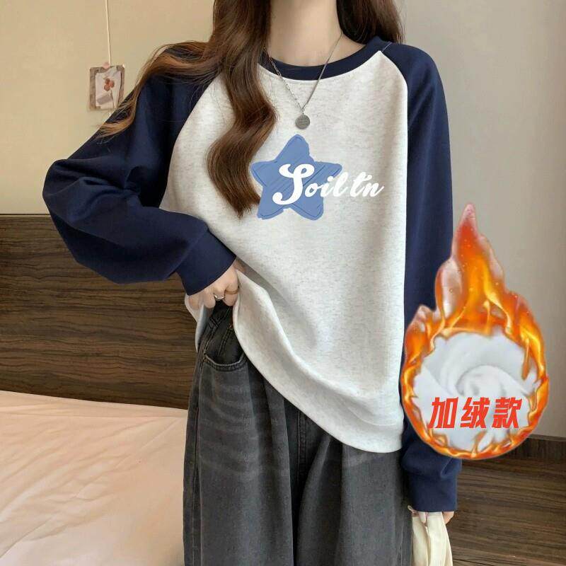 新品女大童圆领无帽卫衣2025秋冬初中高中学生慵懒风oversize宽松