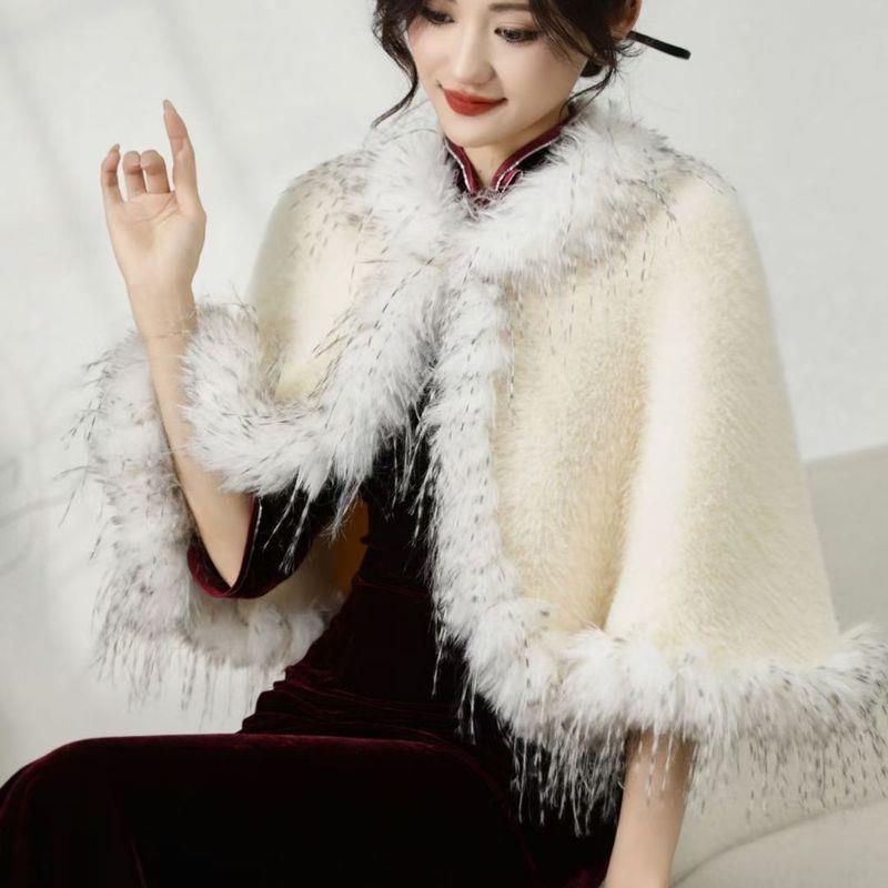 秋冬新款配旗袍外搭仿皮草