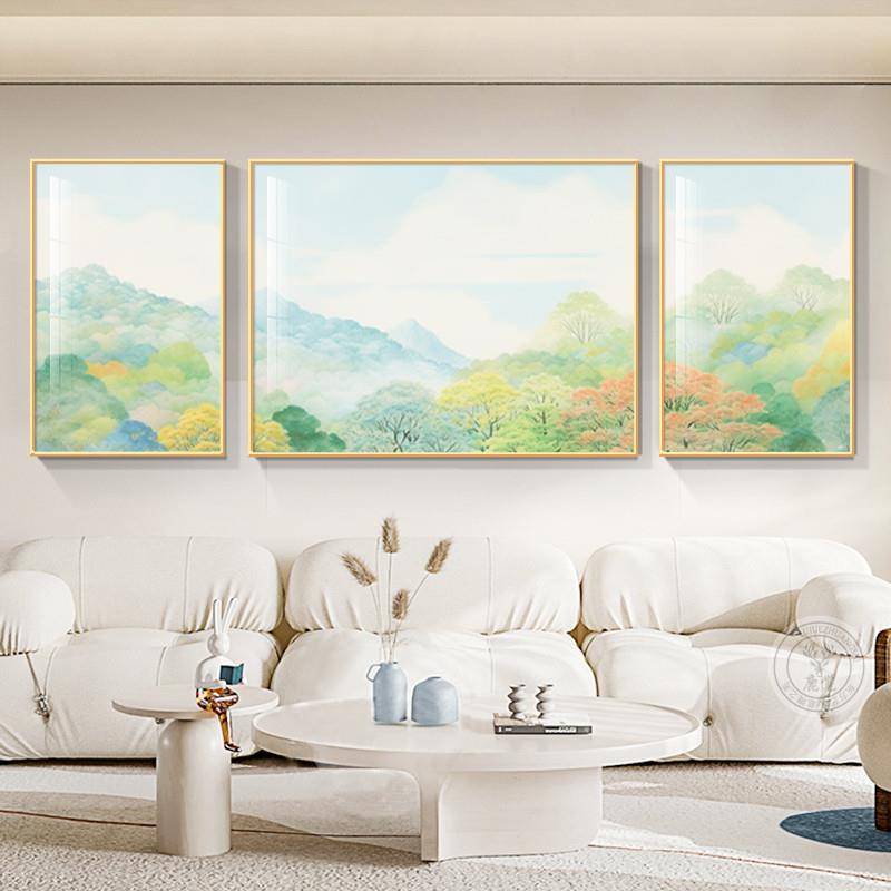 好货日式原木风客厅装饰画沙发背景墙三联画高级感卧室床头挂画风图片
