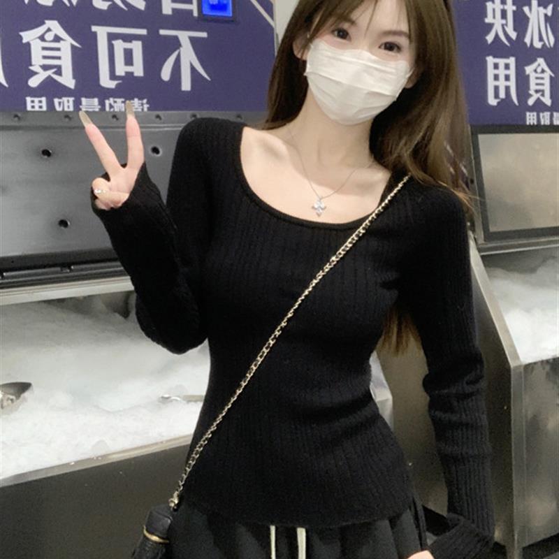 好货美式复古圆领针织衫女秋冬2025新款韩版坑条修身内搭毛衣长袖