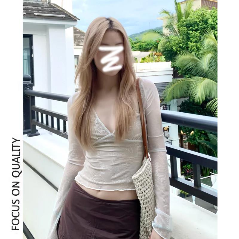 推荐美式纯欲风修身蕾丝衫