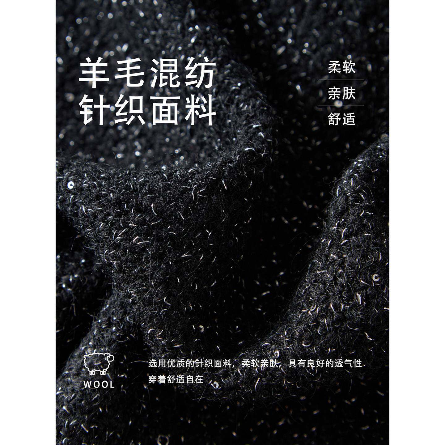 推荐秋季慵懒风圆领针织开衫女今年流行白色花纱亮片短外套小香风