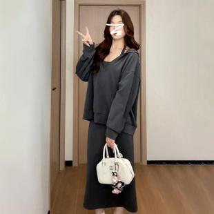 推荐大码胖mm300斤韩系高级感穿搭连衣裙女早秋季小个子卫衣套装