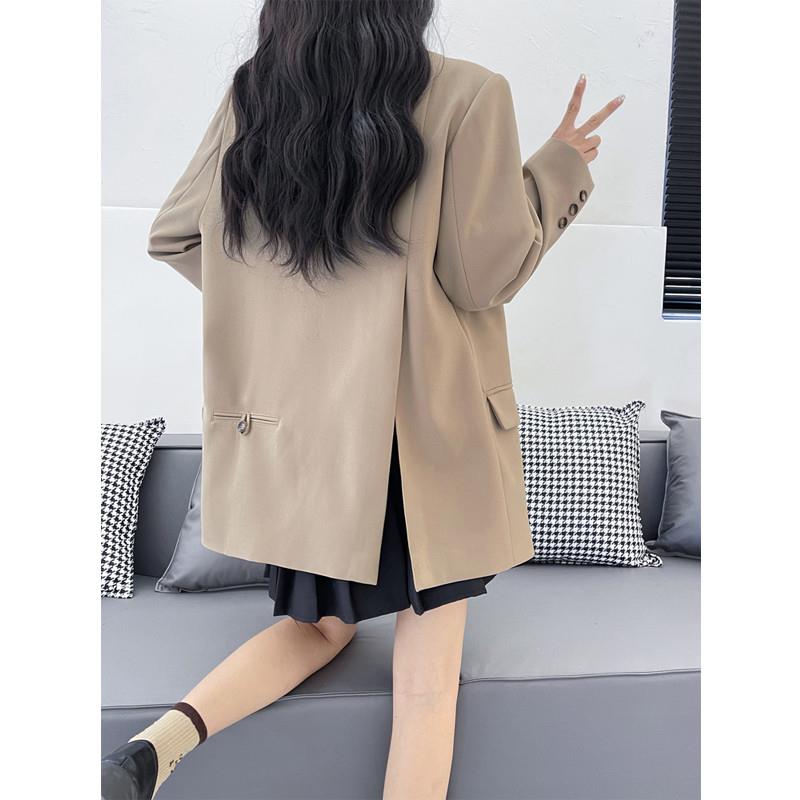 推荐小个子黑色西装外套女oversize2023年春秋新款宽松休闲西服后