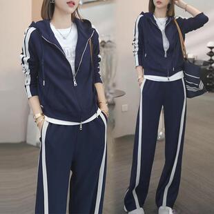 新品休闲运动风简约套装女2025早秋新款小个子连帽外套阔腿裤两件