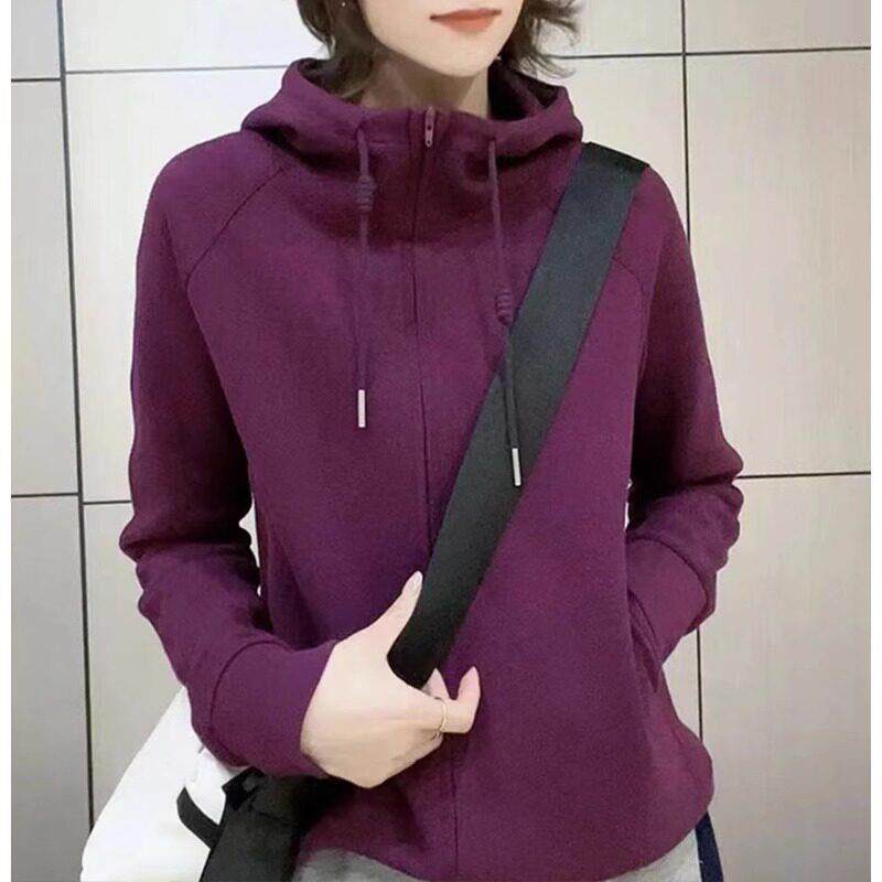 推荐抽绳连帽卫衣女士秋季欧货爆款洋气宽松开衫上衣复古休闲运动