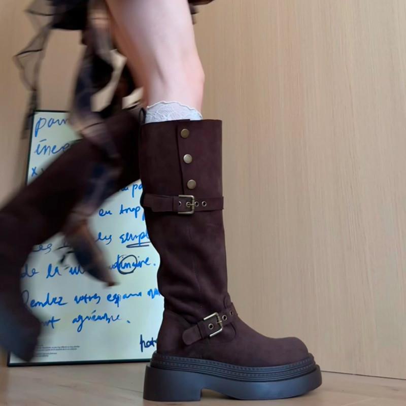 推荐美拉德两穿翻折厚底长