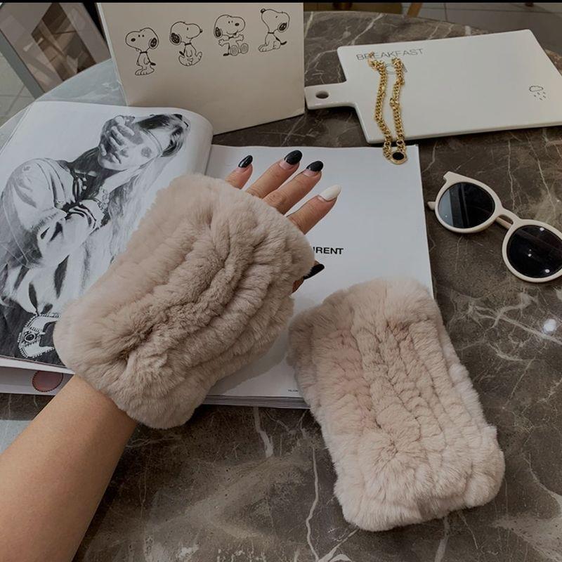 冬季獭兔毛皮草手套可爱毛