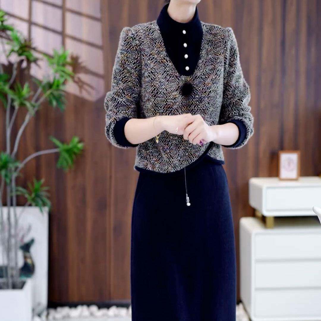 推荐复古时尚穿搭一整套女2026冬季新款妈妈装修身显瘦减龄裙装两