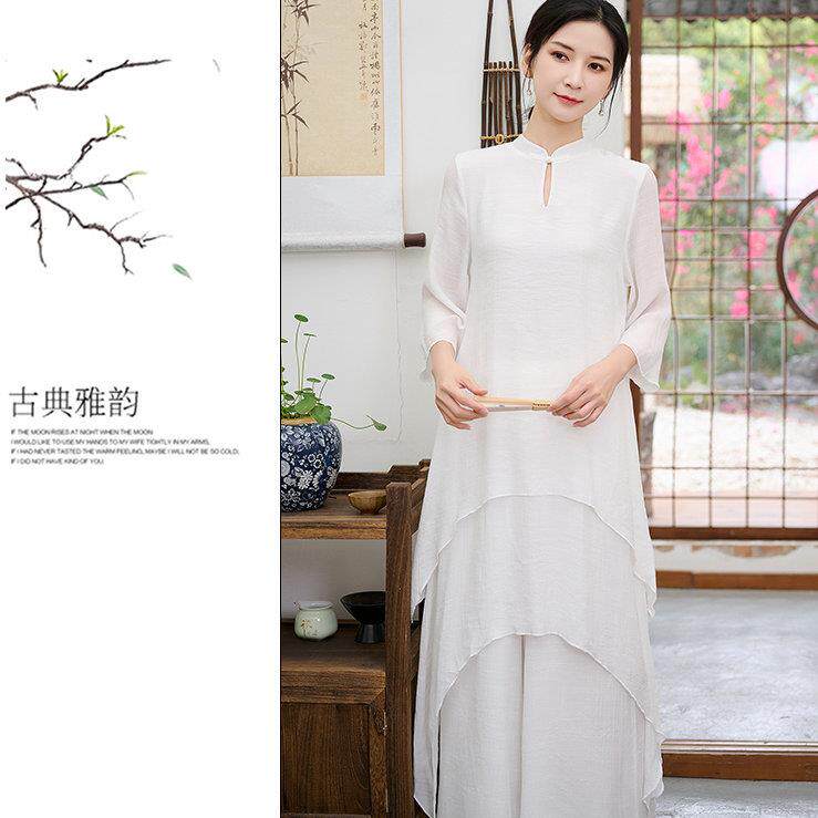 推荐白色禅修服仙气疗愈居士服女款佛系风太极打坐素衣中国风禅意