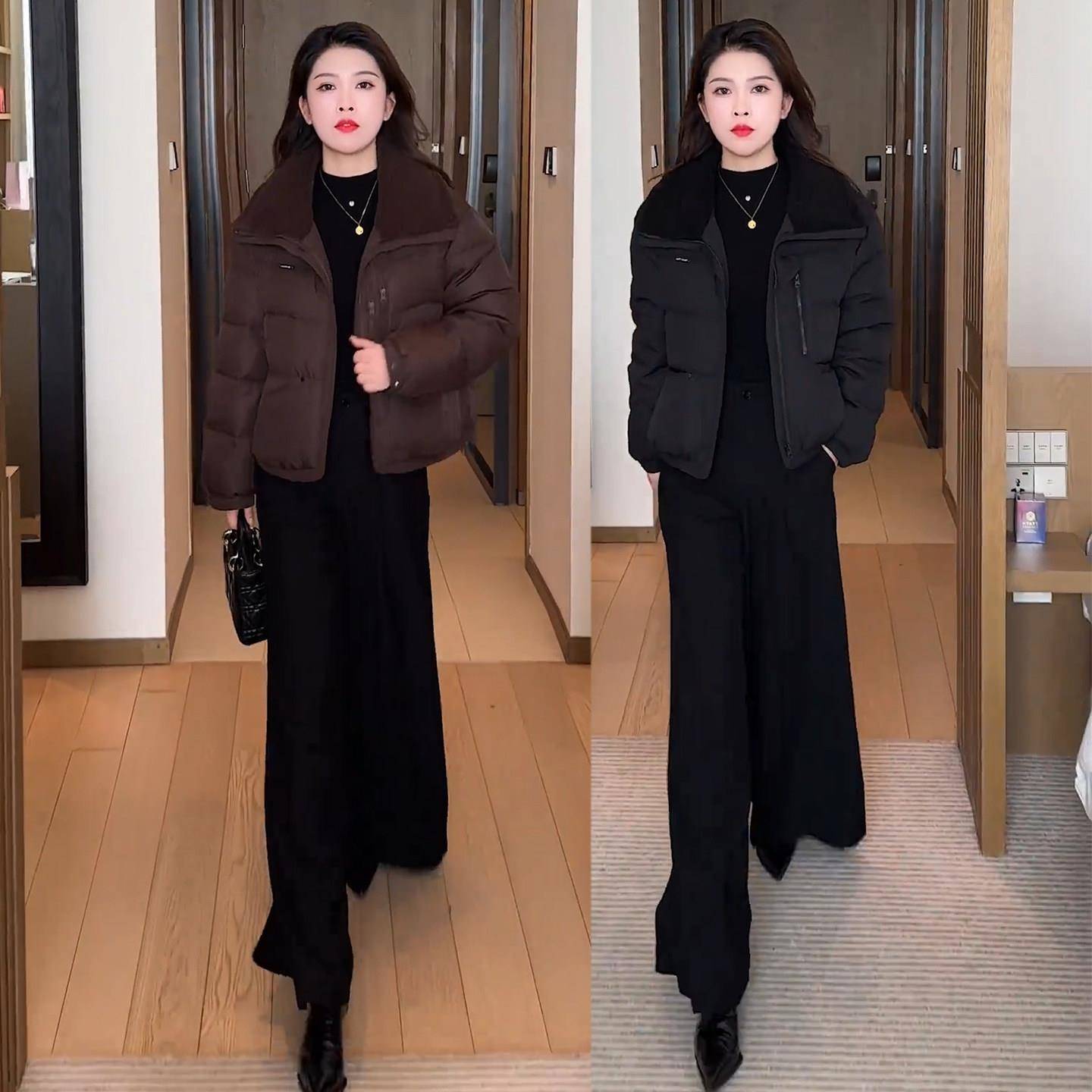 推荐时尚羊羔毛领拼接棉服女2026冬季新款加厚保暖棉袄百搭洋气外