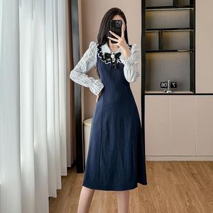 新品温柔风轻奢假两件连衣裙子女秋冬高级设计感洋气时尚收腰内搭