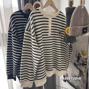 300斤刺绣条纹套头卫衣女春秋冬慵懒宽松洋气休闲 胖mm2 新品 大码