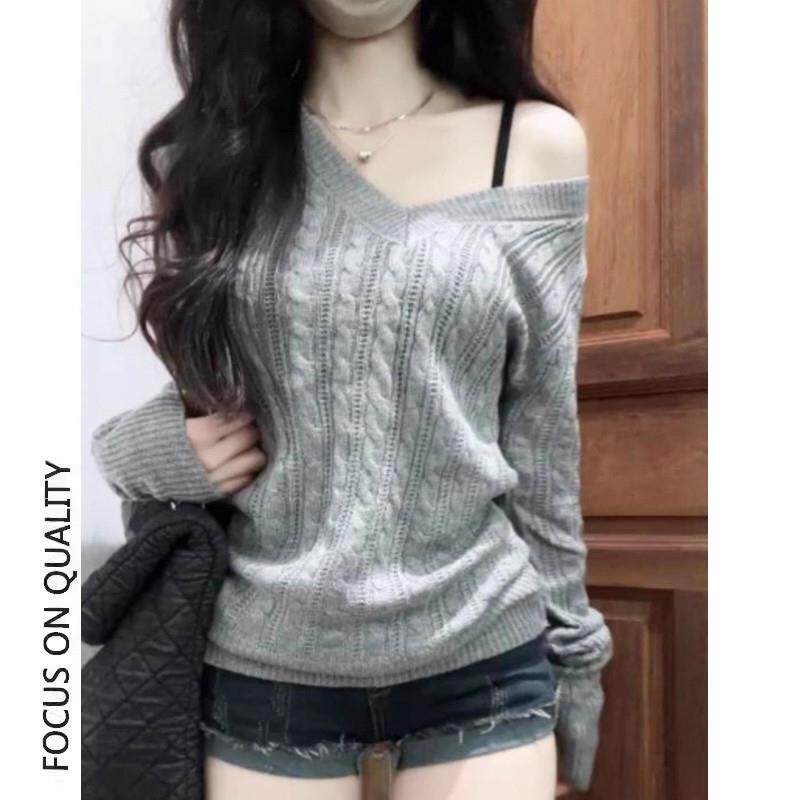 新品v领麻花毛衣针织衫女早秋季2025新款韩系宽松穿搭氛围感长袖