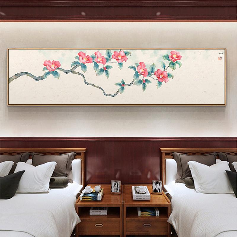 好货宾馆酒店床头挂画客房主卧横幅长条新中式装饰画茶室荷花禅意图片