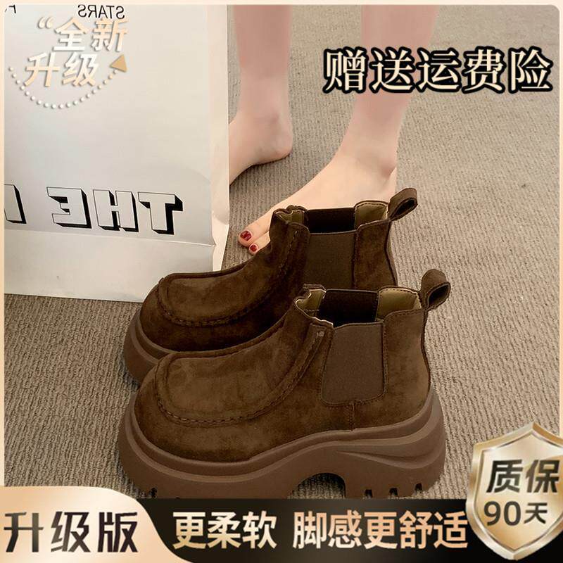 新品短靴女款2026新款秋季时尚百搭气质配裙子厚底增高瘦瘦靴勃肯