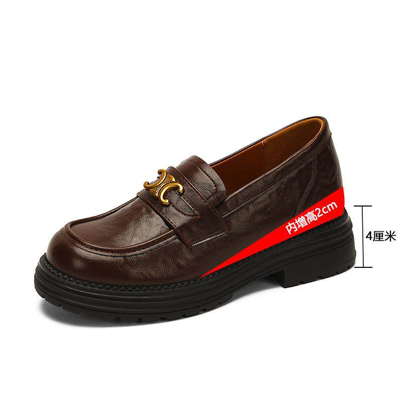 新品厚底乐福鞋女小码32码2026新款33小个子内增高棕色小皮鞋黑色