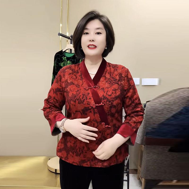 推荐秋冬新款长袖旗袍衫中老年妈妈高档偏襟盘扣汉服设计金貂绒打