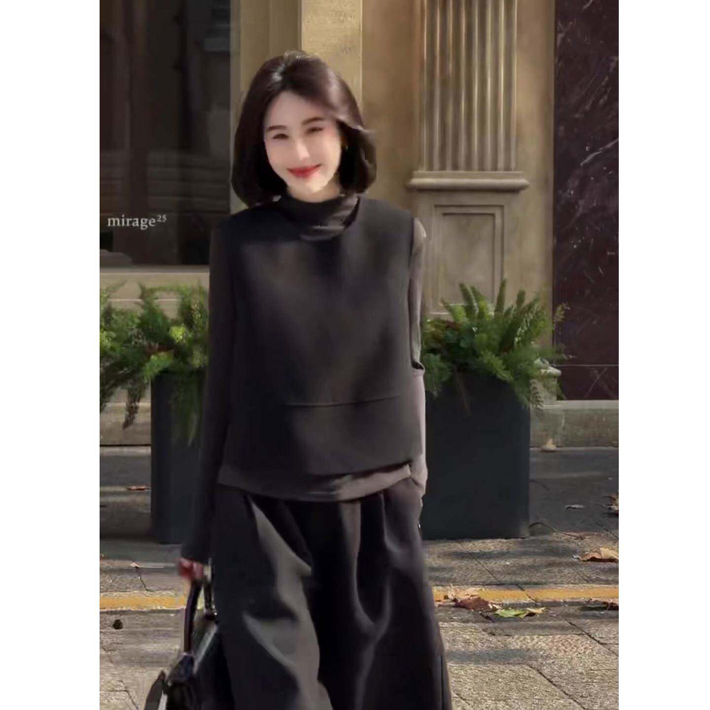 推荐净版时尚套装女2026春季新款高级感极简风马甲+打底衫+阔腿裤
