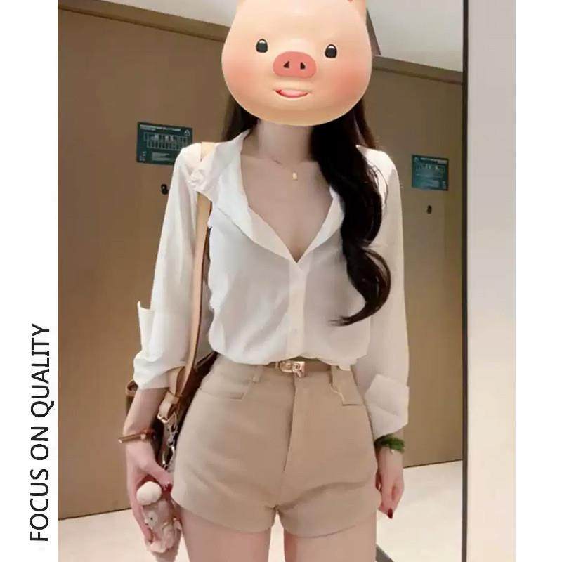 新品法式轻奢显瘦衬衫女秋季2025新款洋气时髦感v领白色内搭长袖