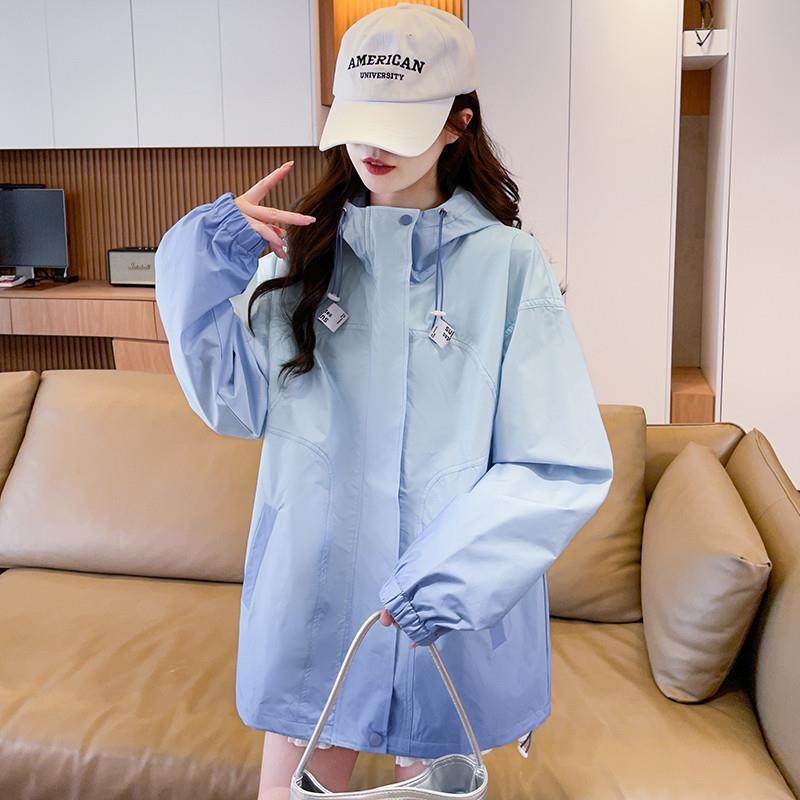 新品渐变色连帽防风冲锋衣外套少女春秋季新款初高中学生宽松工装