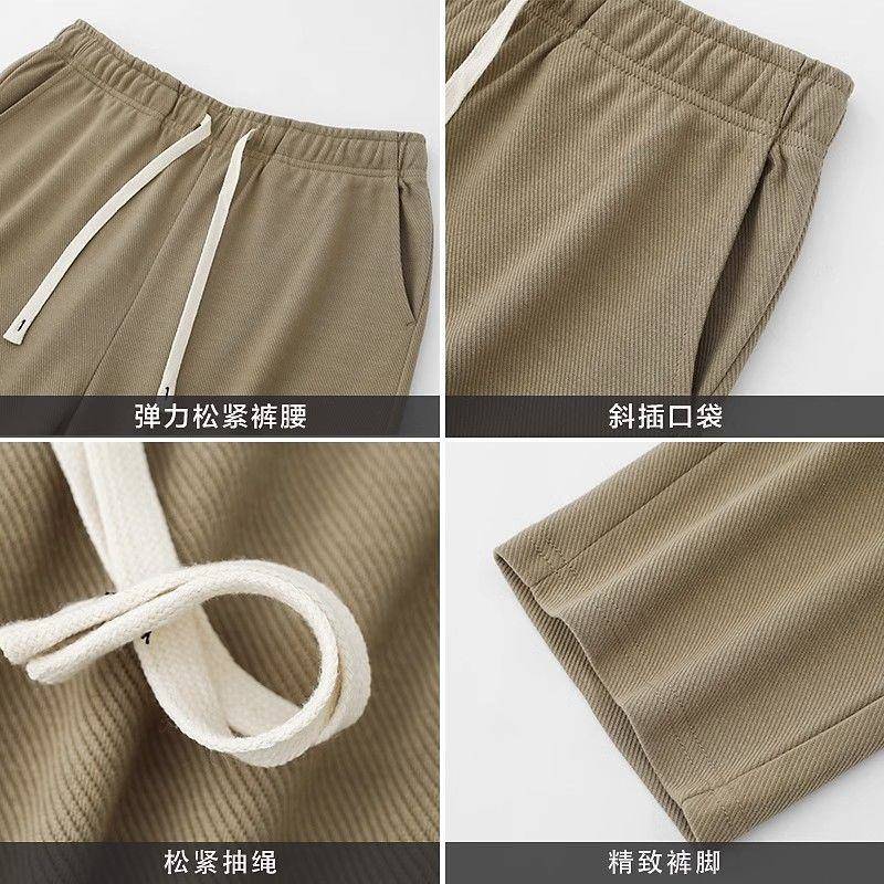 推荐卡其色300g重磅复古直筒抽绳休闲卫裤男女浅咖色宽松休闲运动
