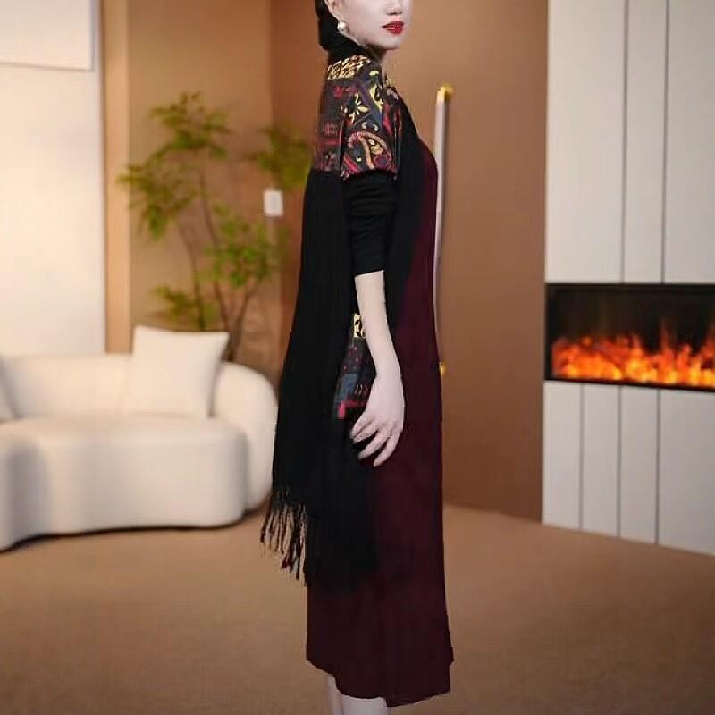 推荐新款高定针织披肩流苏开衫外套F中长款宽松显瘦时尚百搭中老