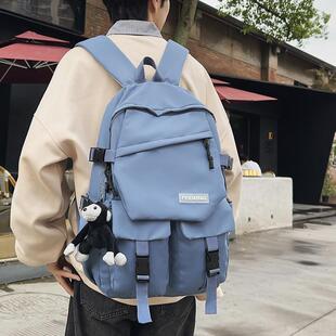 推荐书包男初中生高中生大学生纯色双肩包女生韩版小学生3--6年级