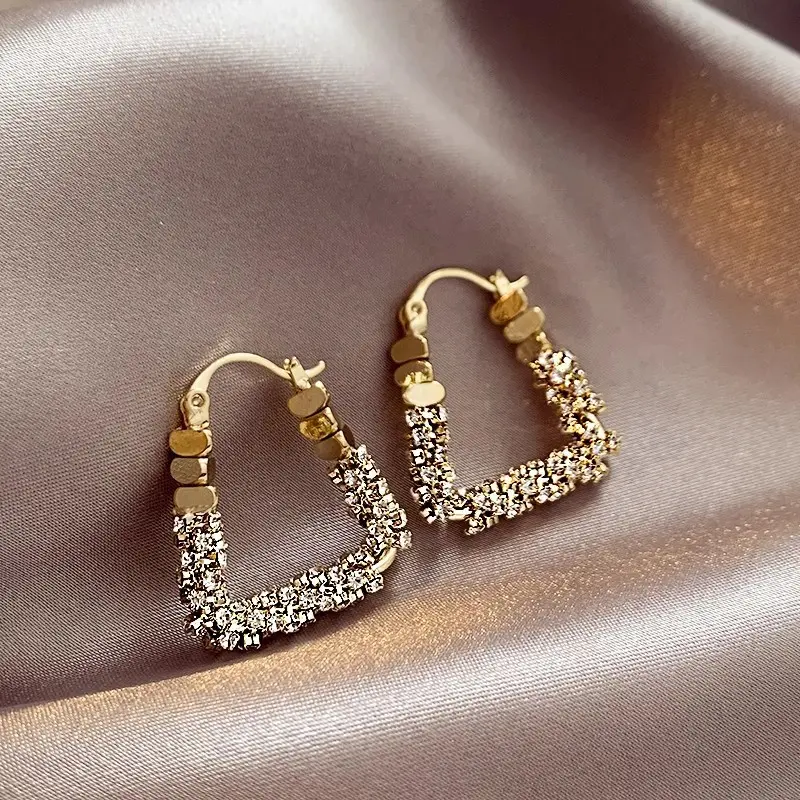 欧美夸张镶钻人造碎银形耳扣新款个性气质耳环时尚百搭耳饰女