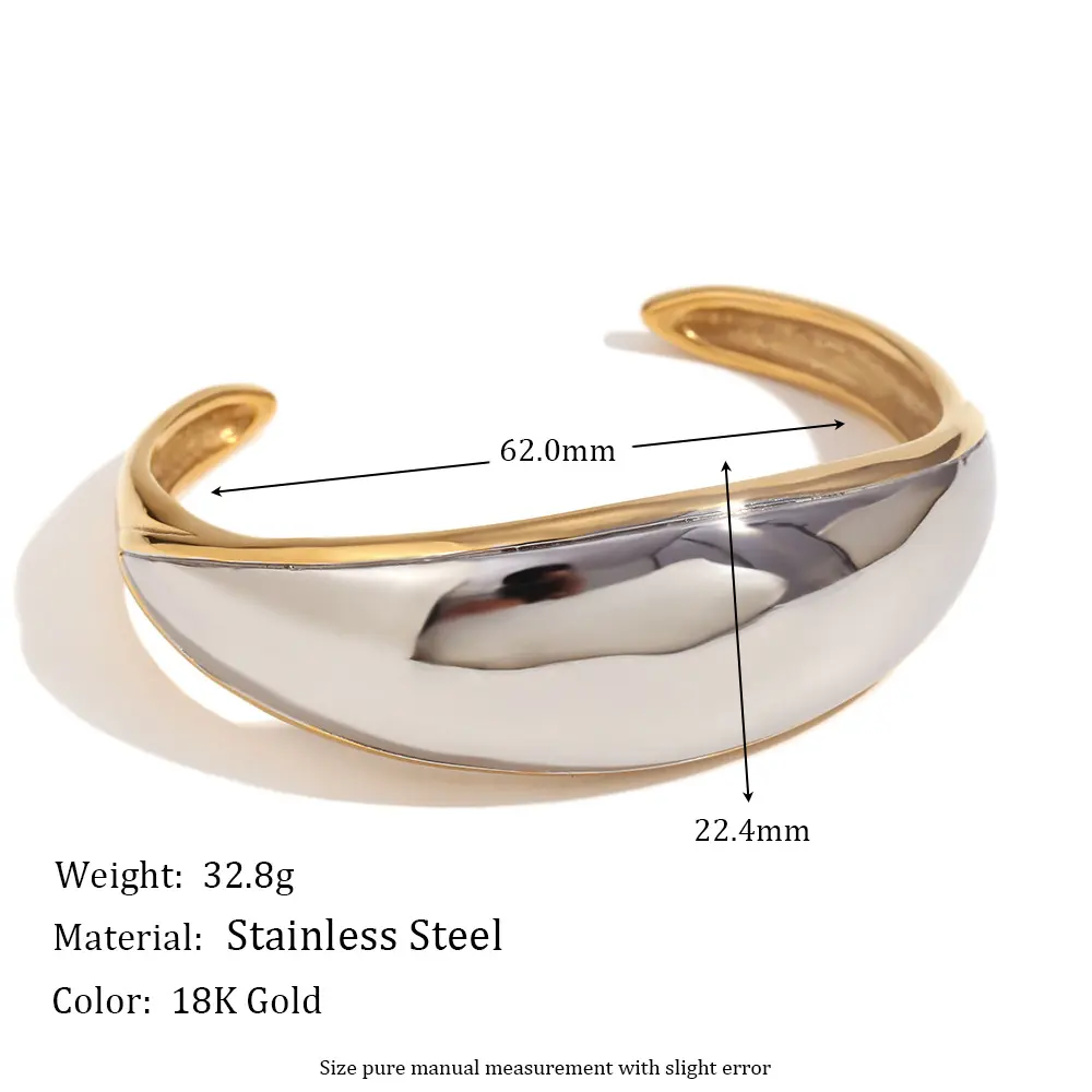 欧美时尚小众设计爆款手饰不锈钢镀18k金个性双色拼接简约手镯女