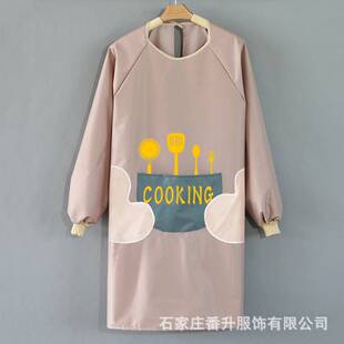 套工作服罩衣男定批 透气家用厨房做饭长袖 围裙女时尚 防水防油薄款