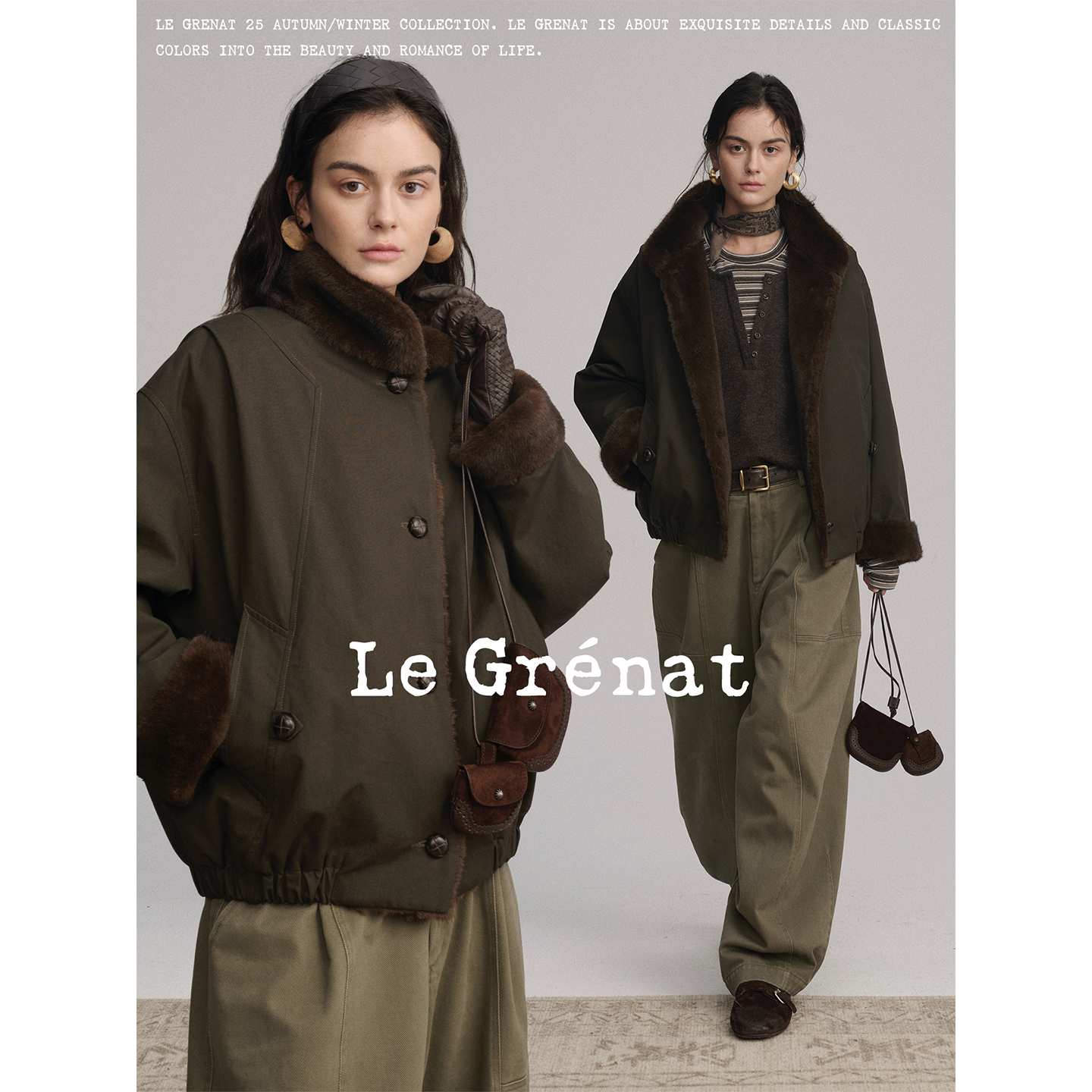 Le Grenat秋冬季女老钱风环保皮草仿貂毛翻毛领夹克棉服外套