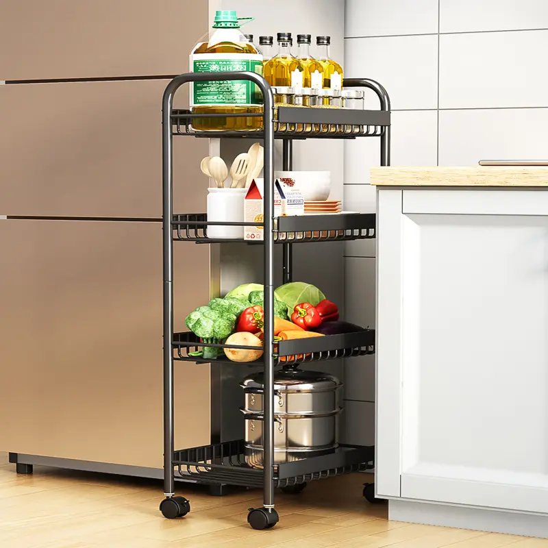 厨房置物架家用收纳储物架子落地多层用品大全小推车多功能蔬菜篮