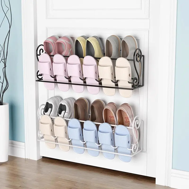 铁艺门后挂式鞋架子简易门口家用浴室免打孔壁挂鞋架收纳门上