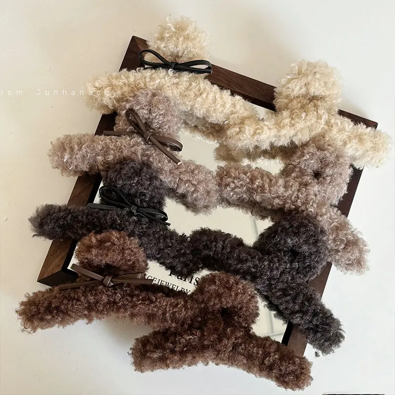 秋冬卷毛毛绒交叉抓夹女简约结盘发夹时尚气质发夹子