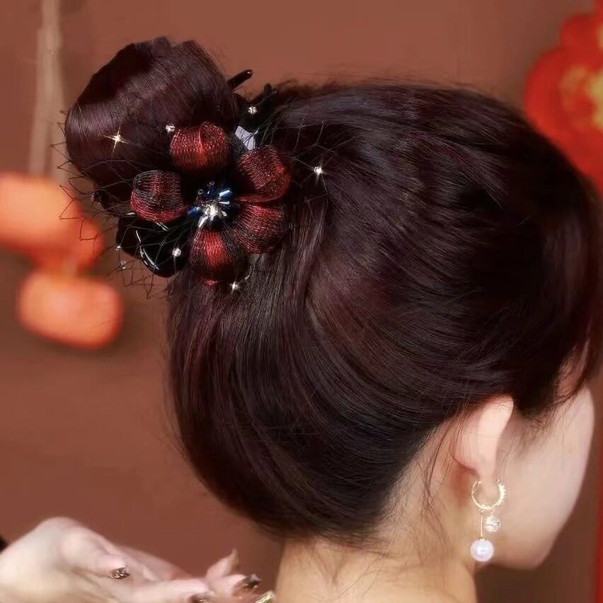 高端气质发卡铜丝花朵抓夹盘发夹子头饰丸子夹奢华水晶太阳花抓夹